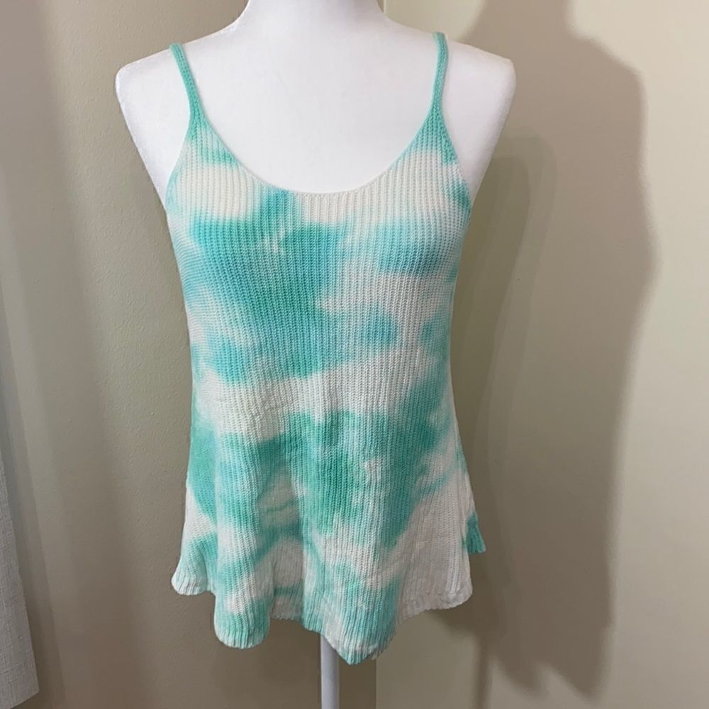 𝅺VINTAGE Tie Dyed Knit Tank Teal White